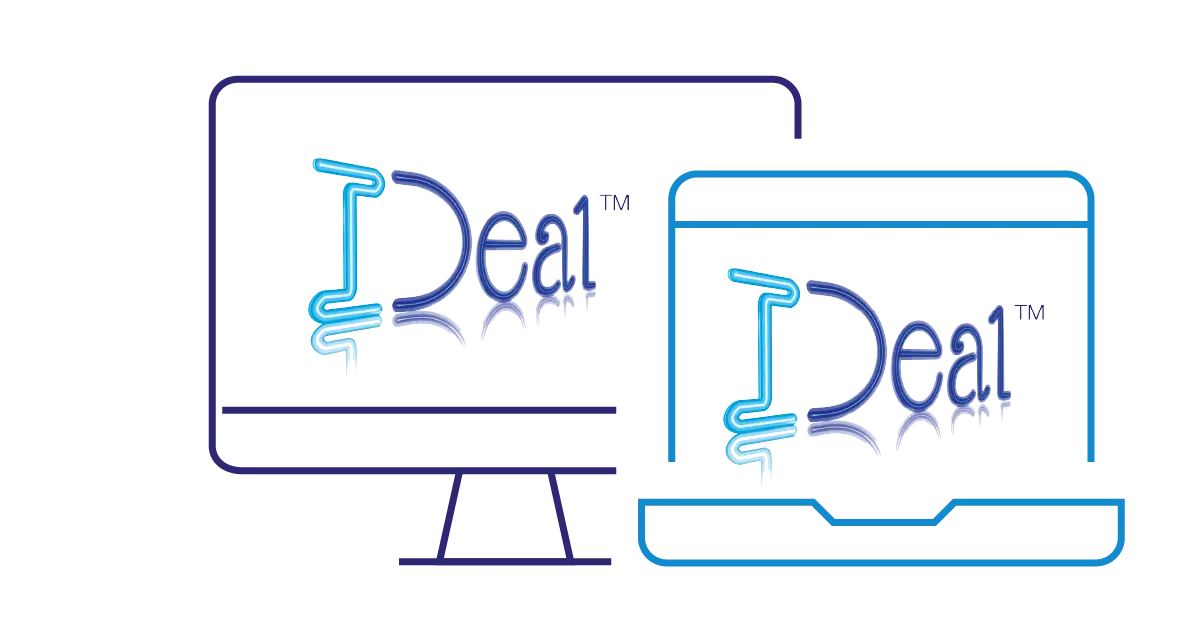Monitor and laptop screen icons with IDeal logo in the middle
