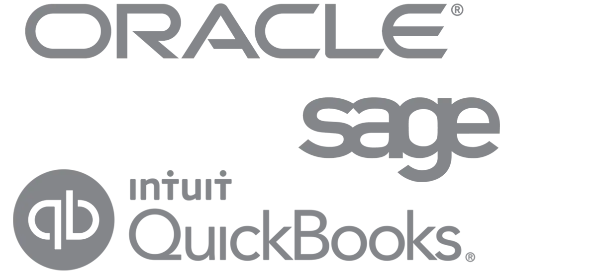 Oracle, Sage and QuickBooks accountancy software logos